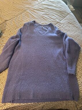 Free People Relaxed V-Neck Sweater in Deep Purple